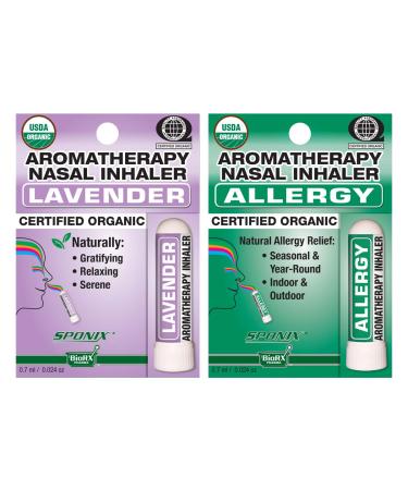 Aromatherapy Nasal Inhaler Set Organic Essential Oil - Lavender and Allergy - 0.7 mL by Sponix