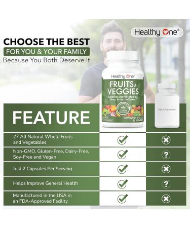 Fruits & Veggies Formula - 27 Premium Whole Foods - Organic Ingredients - Equals 3 Servings of Fruits & Vegetables - Improve Energy Focus & Immune Function - Fiber - Antioxidants - 60ct (30 Serv) 60 Count (Pack of 1) - Buy Online on GoSupps.com