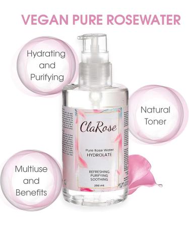 ClaRose 100% Natural Rose Water Hydrating and Purifying Vegan Toner 2x 250ml - Buy Online on GoSupps.com