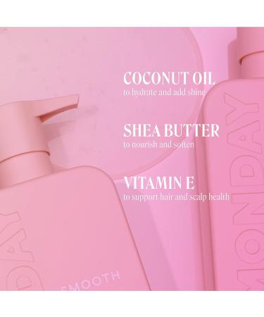 Monday Haircare Smooth Shampoo & Conditioner Set - 12oz Each for Frizzy, Coarse, and Curly Hair - Coconut Oil, Shea Butter, Vitamin E - 100% Recyclable Bottles (2 Pack) - Buy Online on GoSupps.com