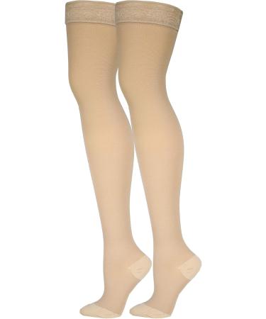 Truform 20-30 mmHg Compression Stockings for Women - Lace Trim Thigh High Closed Toe Beige Large (1 Pair) - International Shipping Available - Buy Online on GoSupps.com