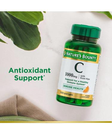 Nature's Bounty Vitamin C + Rose HIPS Immune Support 1000mg Vitamin C Coated Caplets 1 Serving per Day Vegetarian Caplets 100 Ct (Pack of 2) - Buy Online on GoSupps.com