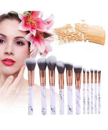 Premium JUN_L 10 Pieces Marble Makeup Brush Set | Synthetic Kabuki Foundation Blush & Eye Shadow Brushes | International Shipping Available - Buy Online on GoSupps.com