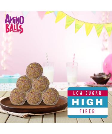 Amino Balls High Protein Balls Birthday cake | 12pcs (1 Box) | Nut Free Gluten Free Plant Based Vegan Protein Snacks | Perfect for On-the-Go Energy and Satisfying Cravings without the Guilt Birthday Cake 1 Box (12 each) - Buy Online on GoSupps.com
