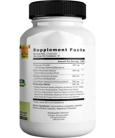GREENVIFY Mushrooms Lion's Mane - Brain Health Support Supplement - Mushroom Supplement to Support Focus & Memory Function - Immune & Nervous System Support Supplement (1) - Buy Online on GoSupps.com