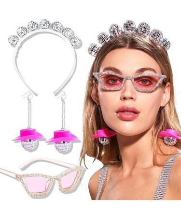 amangul Vintage Inspired 70s Disco Headband Sunglass Earrings Set Perfect for Parties and Dance Clubs