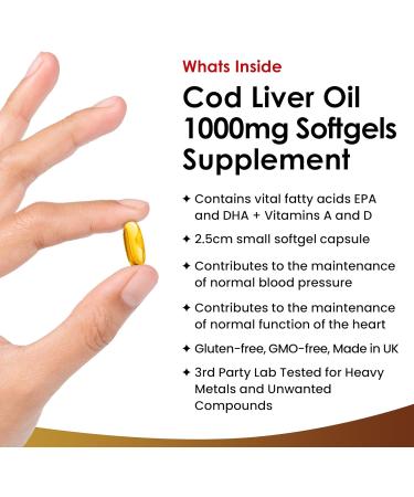 High Strength Cod Liver Oil Capsules 1000mg - 90 Softgels with Omega 3 EPA DHA, Vitamins A & D - UK Made by New Leaf - Buy Online on GoSupps.com