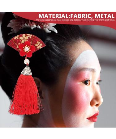 Gadpiparty 1 Pair Japanese Hair Clips Kimono Flower Hair Pins with Tassel Floral Fan Hair Barrette Hair Ornament for Women Girls Red - Buy Online on GoSupps.com