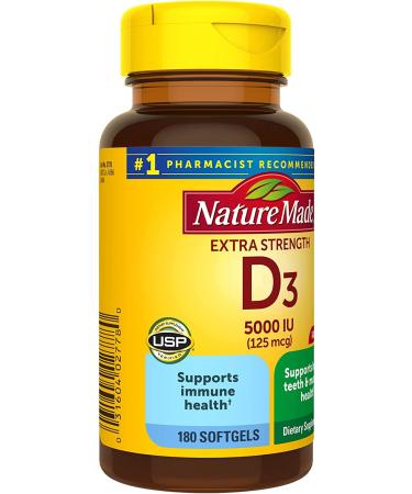 Nature Made Extra Strength Vitamin D3 5000 IU - 180 Softgels for Immune Support - Buy Online on GoSupps.com