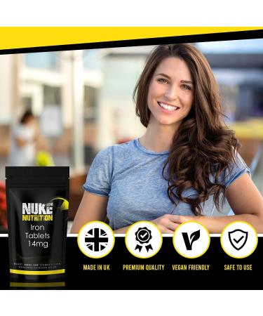Nuke Nutrition Iron Tablets 14mg - 120 Vegan Capsules for Men & Women | High Strength Gentle Iron Supplement for Health Boost - Buy Online on GoSupps.com