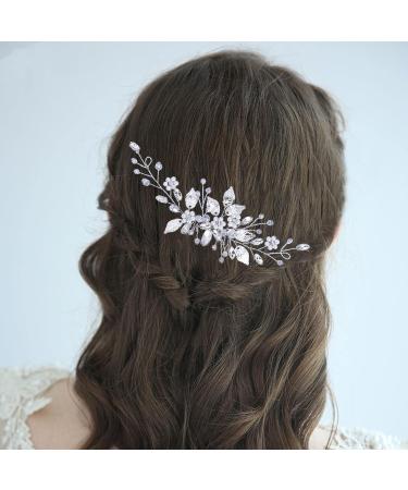 Bride Wedding Hair Comb Pearl Flower Hair Piece Bridal Crystal Leaf Hair Vine Comb Wedding Hair Accessories for Women Girls Bridemaid silver - Buy Online on GoSupps.com