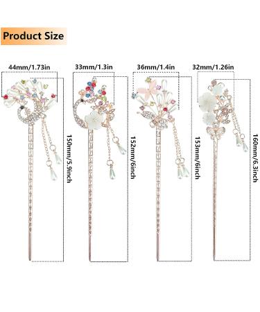 Kukiwhy Rhinestone Pearl Flower Hair Stick Set for Women - Vintage Chinese Hair Chopsticks for Styling and Chignon - 4 Pcs (4 Styles) - Buy Online on GoSupps.com