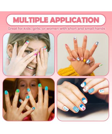 240 Pieces Kids Fake Nails Set - Short Full Cover Stick On False Nail Tips for Girls - Lovely Nail Art Decoration Kit for Children - Buy Online on GoSupps.com