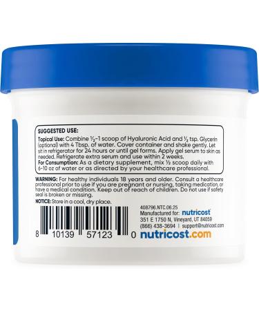Nutricost Hyaluronic Acid Powder 50 Grams - Water Soluble Fine Powder Gluten Free Non-GMO - Buy Online on GoSupps.com