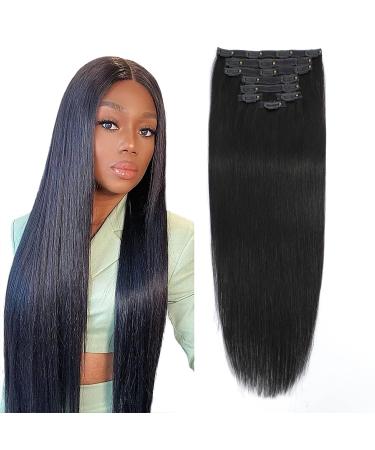 14inch Clip in Hair Extensions Real Human Hair 8pcs 100g Full Head Silky Straight-Double Weft 100% Remy Human Hair Lace Weft Clip in Human Hair Extensions for Women 1B Natural Black 14 Inch 1B Natural Black