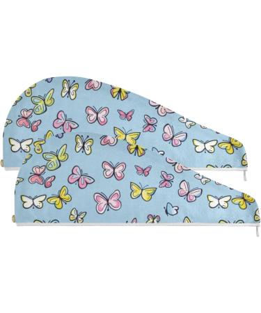 Pink Yellow Butterfly Hair Towel 2 Pack | Super Absorbent Quick Dry Hair Turbans for Women & Girls - Buy Online on GoSupps.com