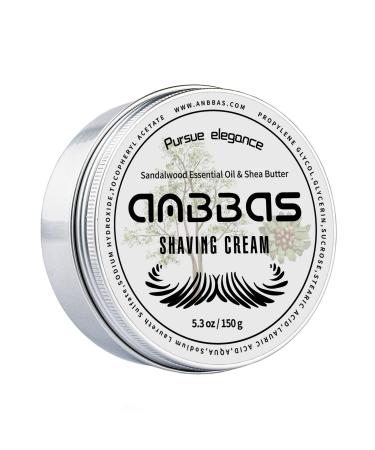 Anbbas 5.3OZ Shaving Cream Body Cream for Men Women Wet Shave Latheing Sensitive Skin Sandalwood Shea Nut Essential Oil Sandalwood&Shea Nut
