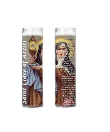 Saint Claire Clare of Assisi 2 Glass Prayer Candles Santa Clara de Asis Patron of Embroiderers and Sore Eyes