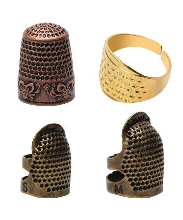  4 Pcs Sewing Thimble, Metal Thimbles for Hand Sewing,  Adjustable Finger Protectors for Needlework, Hand Embroidery Craft