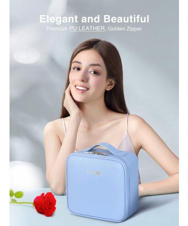 Luxtude Waterproof Leather Travel Makeup Train Case - Adjustable Dividers, Large Cosmetic Organizer for Women - Blue Medium - Buy Online on GoSupps.com
