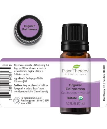 Plant Therapy Organic Palmarosa Essential Oil 10 mL - 100% Pure & Therapeutic Grade | International Shipping Available - Buy Online on GoSupps.com