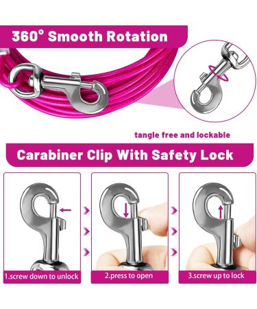 Haiyuan Dog Tie Out Cable - 10/15/20/25/30 FT Heavy-Duty Steel Wire Runner for Dogs Up to 165 LBS - Durable Pink Dog Lead with Superior Clips - Ideal for Yard & Outdoor Use - Buy Online on GoSupps.com