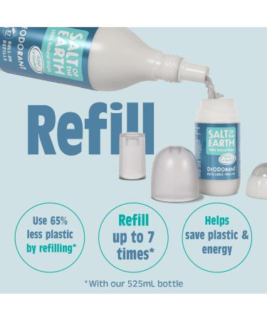 Natural Deodorant Roll On Refill by Salt of the Earth Ocean & Coconut - Vegan Long Lasting Protection Leaping Bunny Approved Made in the UK - 525ml - Buy Online on GoSupps.com