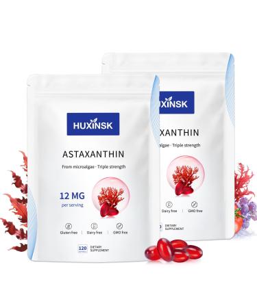 Astaxanthin 12mg Supplements 120 Softgel Max Strength Astaxanthin Antioxidant Supplements Form Fresh Microalgae 4 Month Supply Supports Eye Skin Joint Brain Heart & Immune System Health 2 Bags