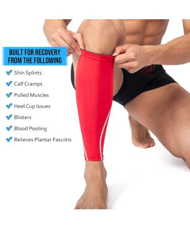 360 RELIEF Compression Calf Sleeves for Men and Women | Shin Splints Muscle Cramps Support | Ideal for Sports, Running, Hiking, Marathon | Includes Mesh Laundry Bag | Red, Size L - Buy Online on GoSupps.com
