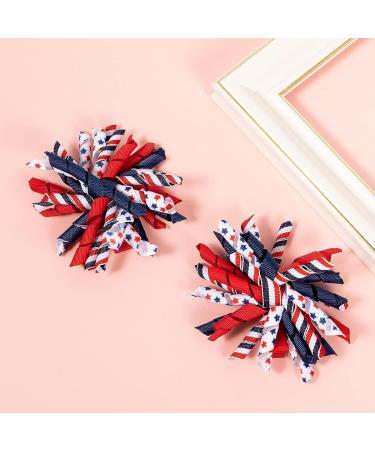 Patriotic 4th of July Korker Hair Bow Clips for Girls - Red White Blue Stars Stripes Ribbon Alligator Barrettes - Kids Xmas Gift - Buy Online on GoSupps.com
