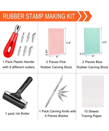 Hakkin 26Pcs Rubber Stamp Making Kit with Linoleum Cutter, Carving Block, and Brayer Roller - Block Printing Starter Tool Kit for DIY Crafts - Buy Online on GoSupps.com