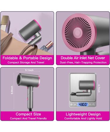 1800W Professional Hair Dryer with Diffuser - Ionic Technology Travel & Salon Use Constant Temperature Care Fuchsia - Buy Online on GoSupps.com