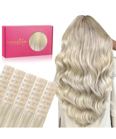 If Salife Tape Extensions Real Hair 40PCs 80g 30cm 12 inch Ashblond Highlights Platin Blond Hair Extension Real Hair Extensions Tape Invisible Tape In Extensions Real Hair Seidig Hair Extensions 30cm-80g #17a/60a Ashblond Highlights Platinblond