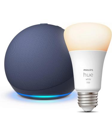 Echo Dot 5th Gen 2022 | Deep Sea Blue Smart Speaker with Alexa + Philips Hue White A19 Smart Bulb 1100 Lumens - Buy Online on GoSupps.com