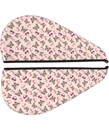 Hair Towel Wrap with Button - Quick Drying Towel Turban in Beautiful Butterflies & Hearts Design | International Shipping Available - Buy Online on GoSupps.com