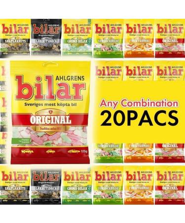 Ahlgrens Bilar Mix Set 20 packs - S P S P Box - Pick Any packs from many flavors Swedish - Swedish Candy from Sweden - Chewy - Marshmallow Candy - Cars - Gummy Candies - Sweets