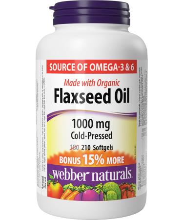 Webber Naturals Flaxseed Oil 1000 mg 210 Softgels Plant Source Omega-3 For Heart Brain & Vitamin D3 2500 IU Extra Strength 180 Softgels For Healthy Bones Teeth - Buy Online on GoSupps.com