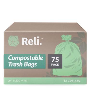 Reli. Compostable 13 Gallon Trash Bags | 75 Count | ASTM D6400 | Green | Eco-Friendly | For Compost 13 Gallon | 75 Count