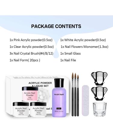 Beginner Acrylic Nail Kit - 3 Colors Powder Set (White, Clear, Pink) for Nail Extension - Complete Set for Beautiful Acrylic Nails - Buy Online on GoSupps.com