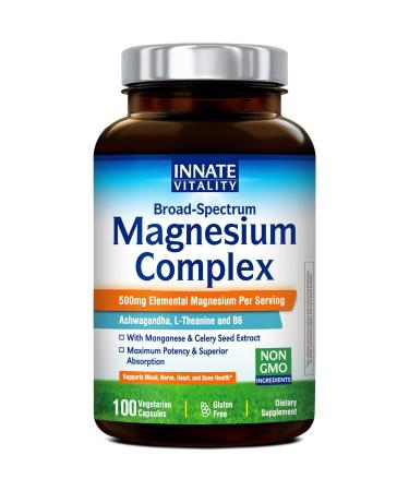 Innate Vitality Magnesium Supplement, 7-in-1 Magnesium Capsules with Vitamin B6, Ashwagandha, L-Theanine & Celery, Citrate and Glycinate, High Absorption, Vegan, Non-GMO (100 Count) 100 Count (Pack of 1)