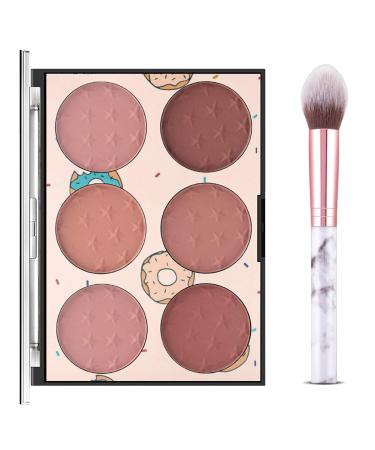 6 Colors Matte Blush Palette, Shimmery & Matte Light-Luxury Face Blush Palette with Marble Makeup Brush that Contour & Highlightfor Glowing Look (# B - MATTE PALETTE)