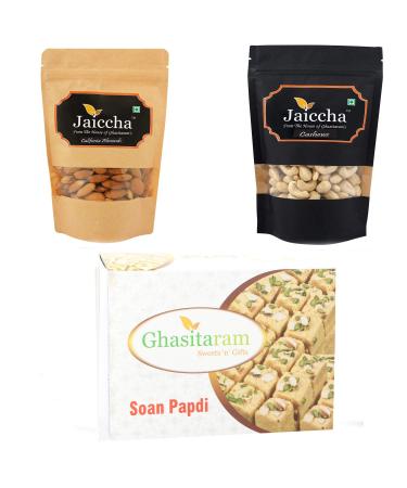 Ghasitaram Gifts Diwali Gifts - Best of Almonds Cashews and Soan Papdi |Diwali Holi Rakhi Valentine Christmas Birthday Anniversary Gift for Her Him Mothers Day Fathers Day| Best of 3 Almonds Cashews and Soan Papdi