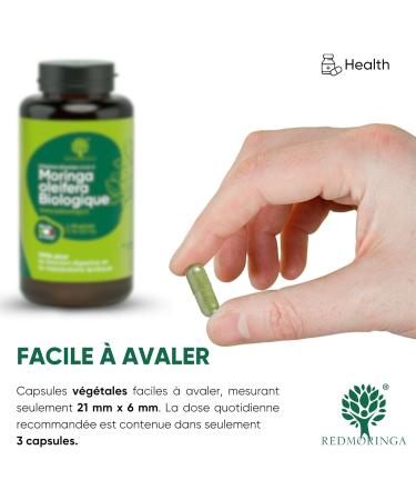 90 Organic Moringa Capsules | The Only Spanish Organic Moringa Made in Italy | Vegans Without Additives | Super Antioxidant Rich in Vitamins and Vegetable Proteins | High Quality RedMoringa - Buy Online on GoSupps.com