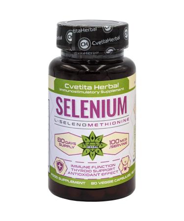 Selenium | 80 Vegetarian Capsules x 100mcg (80 Days Supply) | Maintenance of Normal Hair | Nails | Immune System & Thyroid Function