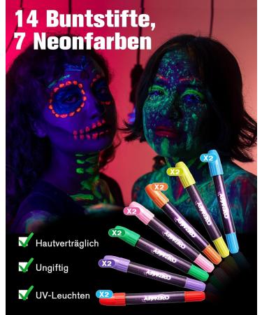 Creamify Bodypainting Colors Set - 14 Neon UV Makeup Pencils for Kids | Washable Face Paint & Glitter for Neon Parties & Festivals - Buy Online on GoSupps.com