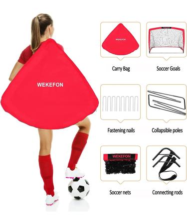 WEKEFON Portable Kids Soccer Goals Set of 2 - 3.6'x2.7' - Pop Up Indoor/Outdoor Net with Carry Bag - Easy Assembly & Compact Storage - Red - Buy Online on GoSupps.com