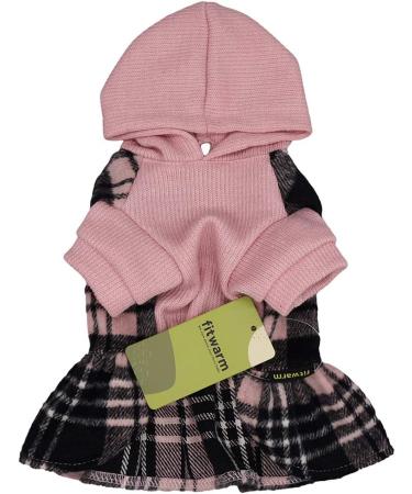 Fitwarm Knitted Plaid Dog Dress Hoodie Sweatshirts Pet Clothes Sweater Coats - Small Pink - Buy Online on GoSupps.com