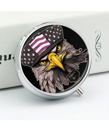 Portable 3-Compartment Pill Box with Eagle Design - Travel Pill Organizer for Purse & Pocket - Buy Online on GoSupps.com