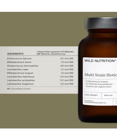 Wild Nutrition Food-Grown Multi Strain Probiotics | 30 Billion Bacteria for Intestinal Health | 30 Capsules - Buy Online on GoSupps.com