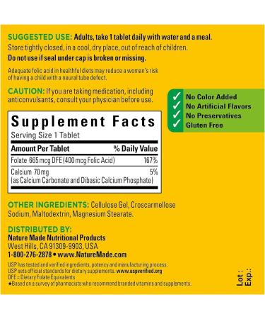 Nature-Made Folic Acid 400 mcg (665 mcg DFE) Dietary Supplement for Nervous System Function 250 Tablets 250 Day Supply + Bonus Pill Box Included - Buy Online on GoSupps.com